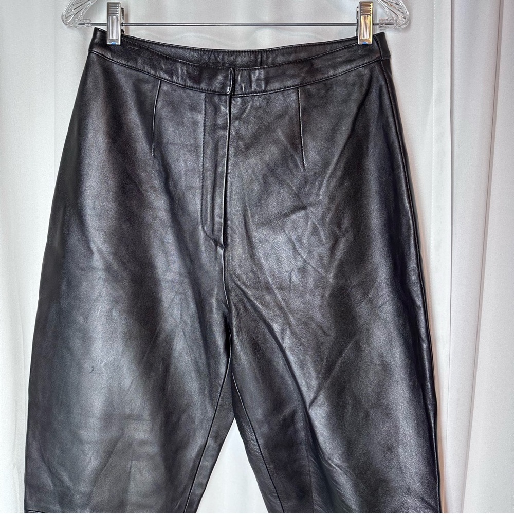 Vtg Chandler‎ Hill Pants Sz 10 90s Black Leather High Waist Lined Goth Moto Chic